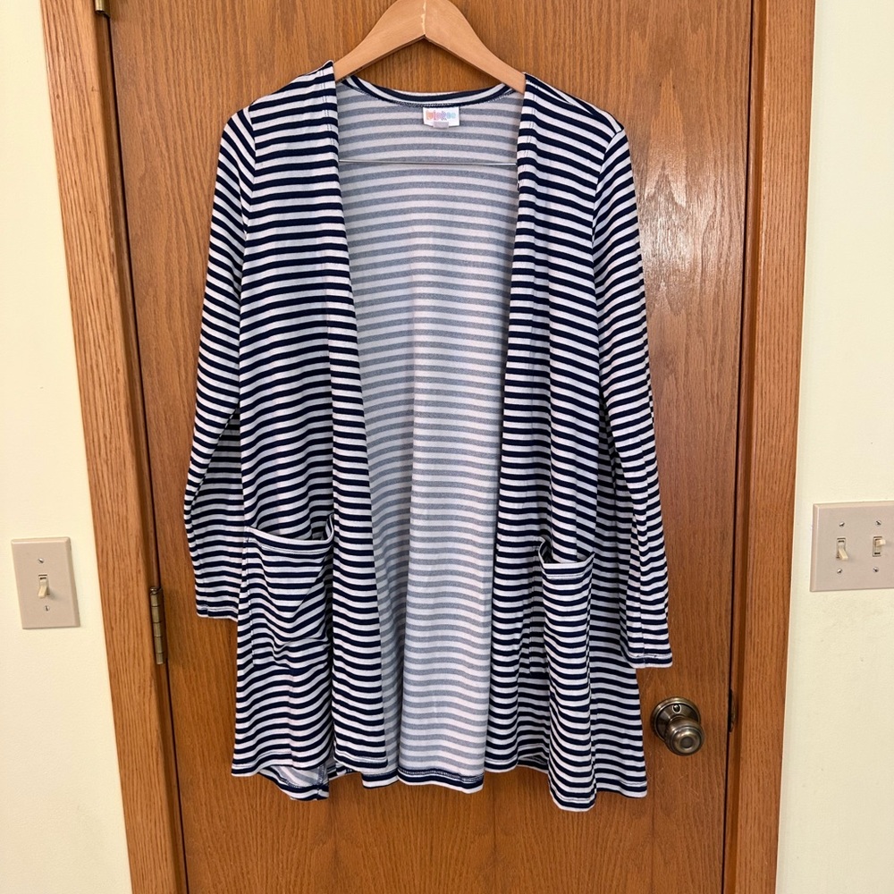 Lularoe Navy and White Stripe Caroline Cardigan